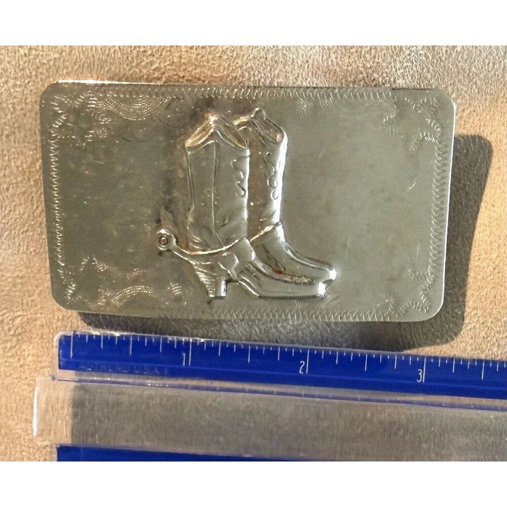 Silver Plated Cowboy or Cowgirl Boots USA Belt Buckle with Stars Vintage
